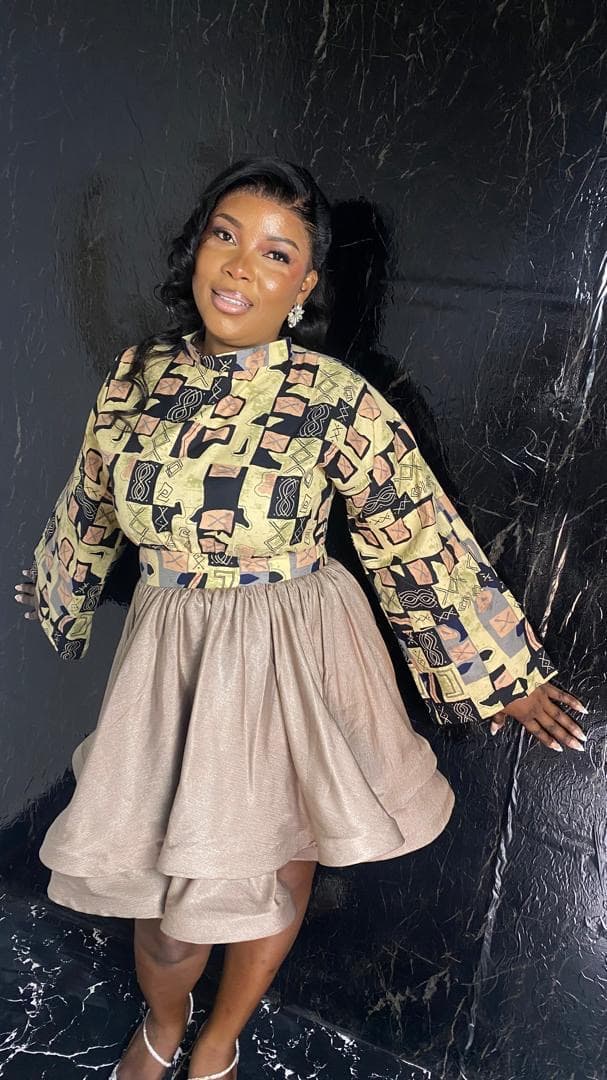 Patchwork print top with a tulle skirt